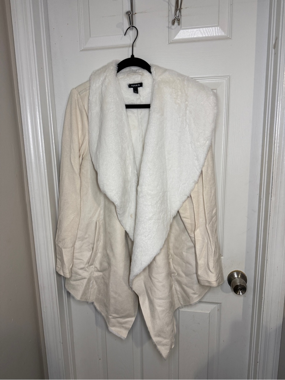 White Faux Fur Shawl Collar Drape Cardigan - Torrid